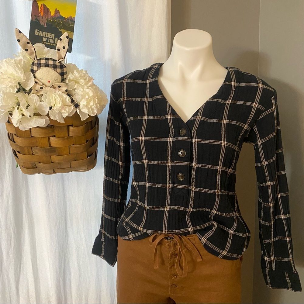 Madewell Black and Cream Guaze Plaid Shirt